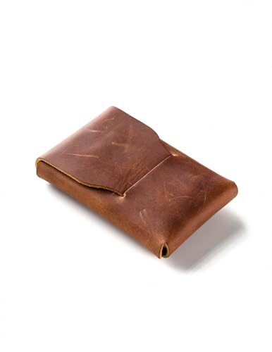 Crazy Horse Craft, Leder Kartenetui Herren, Kartenhalter Damen, Classic Brown Minimalist Slim Wallet von Crazy Horse Craft