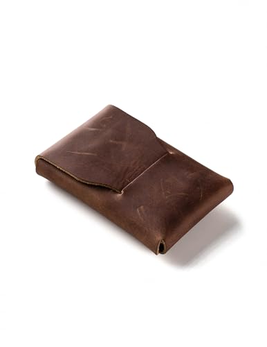 Crazy Horse Craft, Leder Kartenetui Herren, Kartenhalter Damen, Wood Brown Minimalist Slim Wallet von Crazy Horse Craft