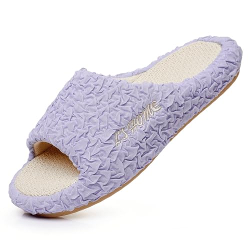 Crazy Lady Damen-Hausschuhe, Memory-Schaum, gemütlich, Schlafzimmer, offene Zehen, für drinnen und draußen, Plateau-Slides, Violett, 7-8 von Crazy Lady