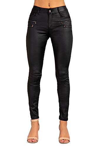 Crazy Lover Damen Kunstleder Leder Look Hosen Damen Biker Stretch Coated (38, Schwarz) von Crazy Lover