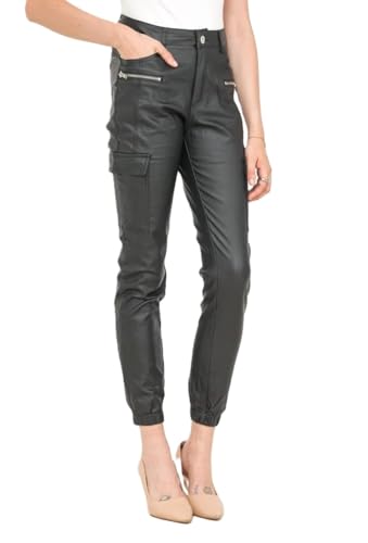 Crazy Lover Damen Lederhose – Cargo Kunstlederhose Schwarz mit Seitentaschen, High Waist (XL, Schwarz) von Crazy Lover