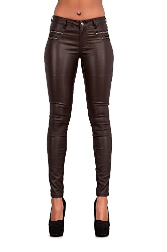 Crazy Lover Hochwertige Damenhosen, Glatte Damen Hose, Frauen Kunstlederhose, PU Lederhose Jean (38, Braun) von Crazy Lover