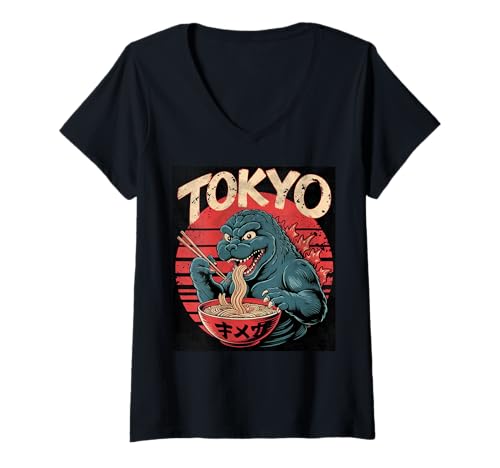 Damen Lustiges Motiv „Ramen Monster“ für Nudelliebhaber T-Shirt mit V-Ausschnitt Damen Lustiges Motiv „Ramen Monster“ für Nudelliebhaber T-Shirt mit V-Ausschnitt von Crazy Noodle Enthusiasts United Merchandise