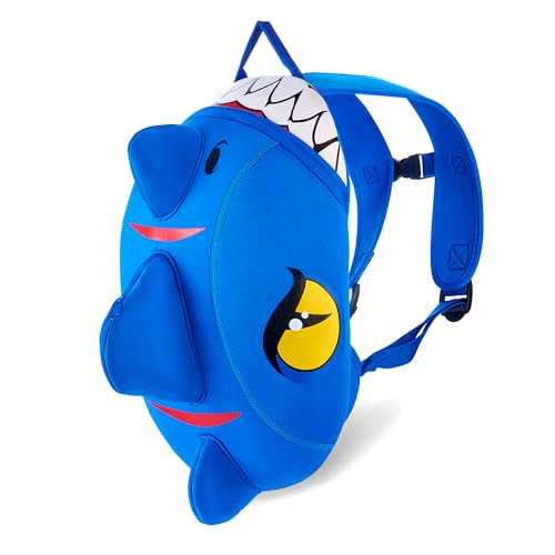 Crazy Safety | Dinosaurier-Rucksack für Mädchen und Jungen — Dieser Kleinkind Rucksack ist die ideale Wahl für die Kita, Kindergarten & Reisen. Lustige Dino & Hai Design (Blau, S) von Crazy Safety