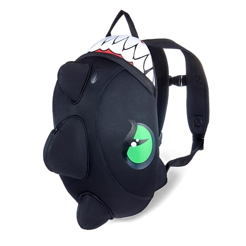 Crazy Safety | Dinosaurier-Rucksack für Mädchen und Jungen — Dieser Kleinkind Rucksack ist die ideale Wahl für die Kita, Kindergarten & Reisen. Lustige Dino & Hai Design (Schwarz, S) von Crazy Safety