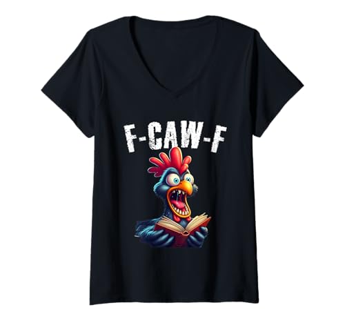 Damen Buch Lesen F-CAW-F Lustiges Huhn Schrei Humor T-Shirt mit V-Ausschnitt Damen Buch Lesen F-CAW-F Lustiges Huhn Schrei Humor T-Shirt mit V-Ausschnitt von Crazy Screaming Chicken Farm Joke