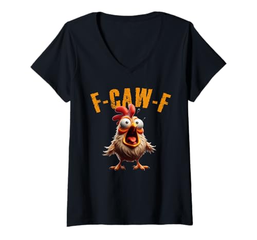 Damen F-CAW-F Lustiges Huhn Scream Humor T-Shirt mit V-Ausschnitt Damen F-CAW-F Lustiges Huhn Scream Humor T-Shirt mit V-Ausschnitt von Crazy Screaming Chicken Farm Joke