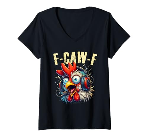Damen Gaming F-CAW-F Lustiger Chicken Scream Gamer-Humor T-Shirt mit V-Ausschnitt von Crazy Screaming Chicken Farm Joke