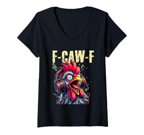 Damen Gaming F-CAW-F Lustiger Chicken Scream Gamer-Humor T-Shirt mit V-Ausschnitt von Crazy Screaming Chicken Farm Joke