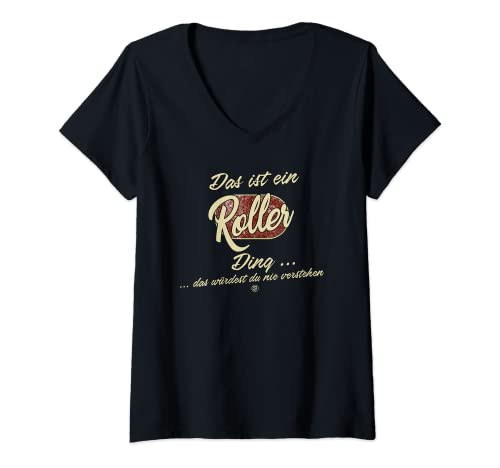 Damen Das ist ein Roller Ding - Lustiges Familie Roller T-Shirt mit V-Ausschnitt von Crazy Shirt Factory