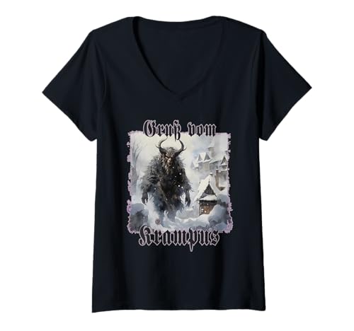 Damen Gruß Vom Krampus Weihnachten Sagenfigur T-Shirt mit V-Ausschnitt von Crazy Shirt Factory