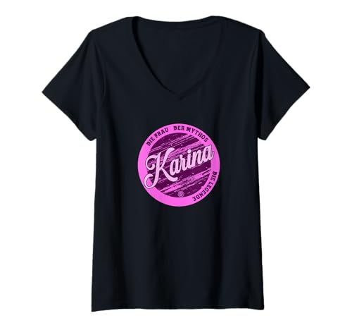 Damen Karina Die Frau der Mythos die Legende Vornamen T-Shirt mit V-Ausschnitt von Crazy Shirt Factory