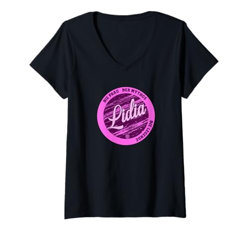 Damen Lidia Die Frau der Mythos die Legende Vornamen T-Shirt mit V-Ausschnitt von Crazy Shirt Factory