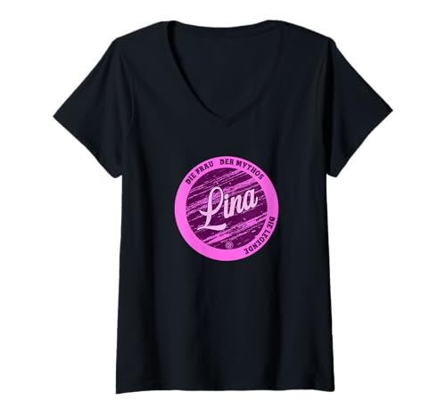Damen Lina Die Frau der Mythos die Legende Vornamen T-Shirt mit V-Ausschnitt von Crazy Shirt Factory