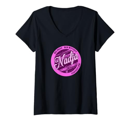 Damen Nadja Die Frau der Mythos die Legende Vornamen T-Shirt mit V-Ausschnitt von Crazy Shirt Factory