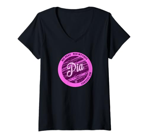 Damen Pia Die Frau der Mythos die Legende Vornamen T-Shirt mit V-Ausschnitt von Crazy Shirt Factory