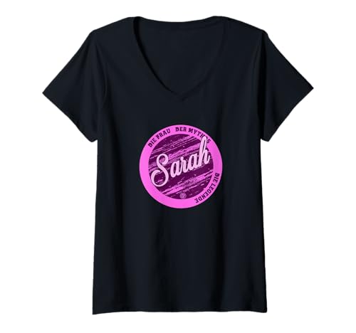 Damen Sarah Die Frau der Mythos die Legende Vornamen T-Shirt mit V-Ausschnitt von Crazy Shirt Factory