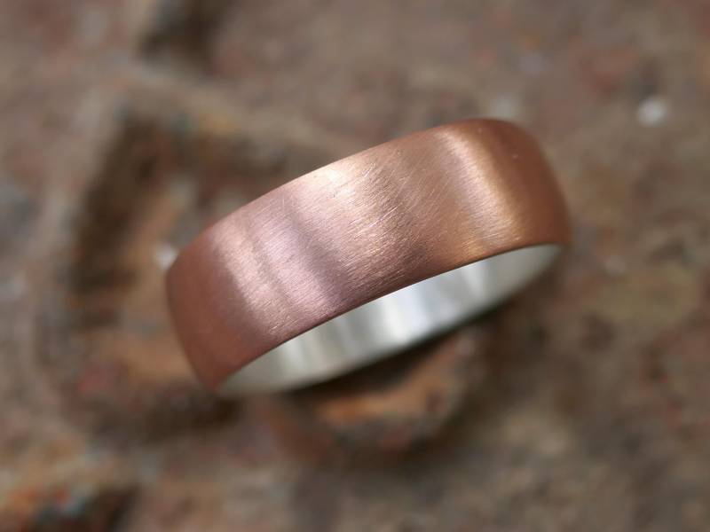 Kupfer-Silberring, Kupferring Silber, Gewölbter Ring, Herrenring Breit, Mixed Metal Steampunk Kupfer Rustikal Ehering von CrazyAssJD