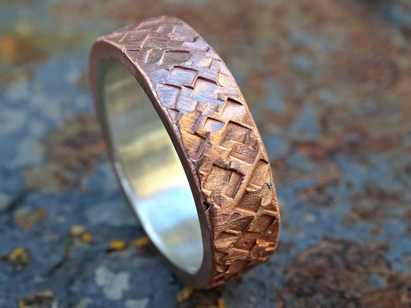 Rustikaler Ring Kupfer-Silber, Kupferring Silber, Herrenring Breit, Mixed Metal Ring, Steampunk Kupfer Rustikal Ehering von CrazyAssJD