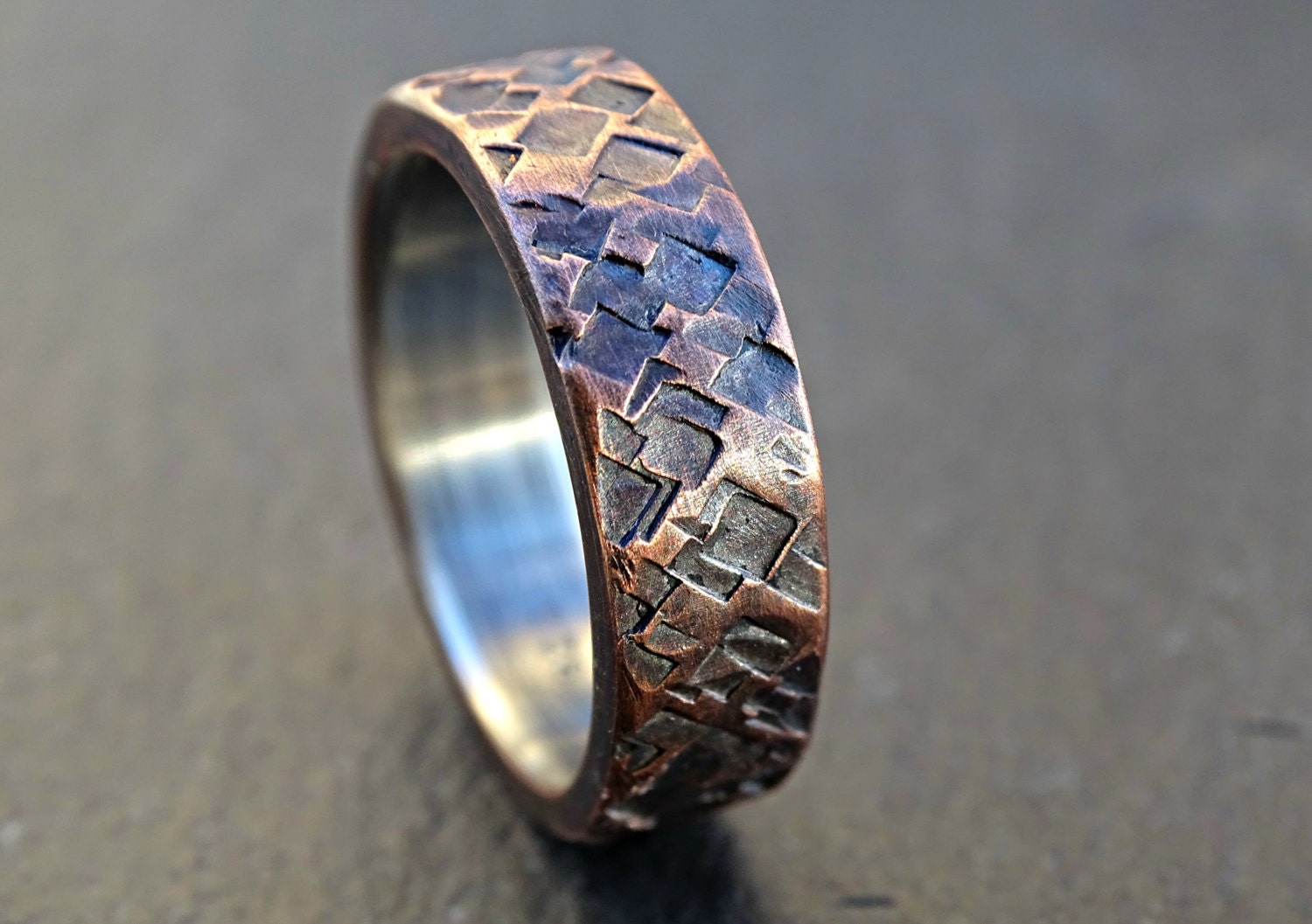 Rustikaler Ring Kupfer-Silber, Kupferring Silber, Herrenring Breit, Mixed Metal Ring, Steampunk Kupfer Rustikal Ehering von CrazyAssJD