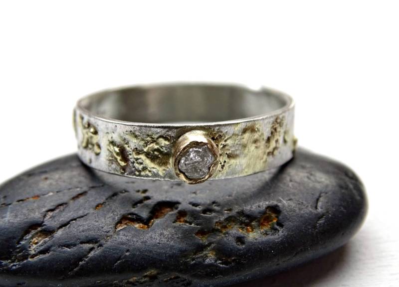 Rohdiamant Verlobungsring Gold Silber Fusion Wikinger Ehering von CrazyAssJewelry