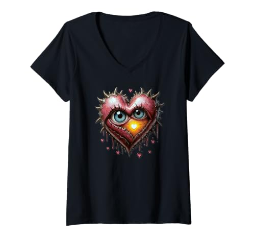 Damen Spiky Heart in Pink T-Shirt mit V-Ausschnitt von CrazyPhoton