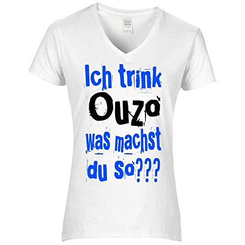 CrazyShirt Damen T-Shirt ICH Trink Ouzo - was Machst DU SO? weiß L von CrazyShirt