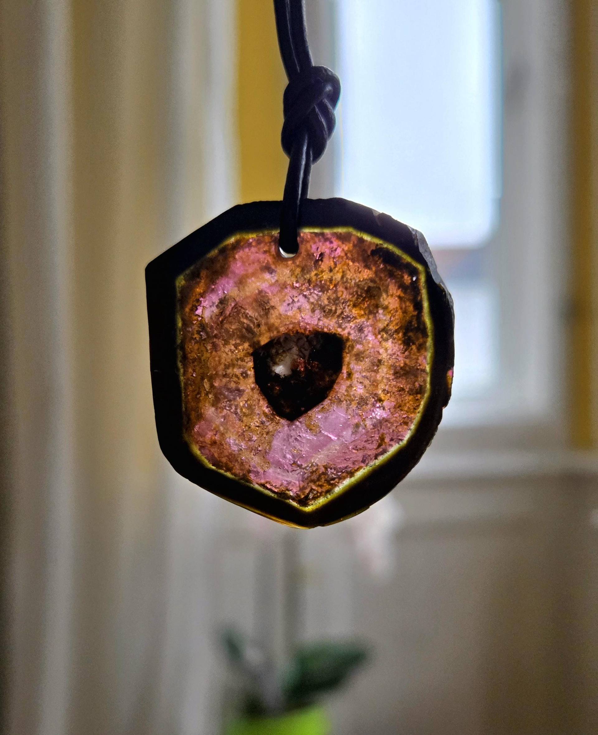 Großer Wassermelonenturmalin Anhänger Wassermelonen Turmalin Scheibe Scheibchen , 36 X 34 4 Mm, Gebohrt, An Verstellbarem Lederband von CrazyStonesShop