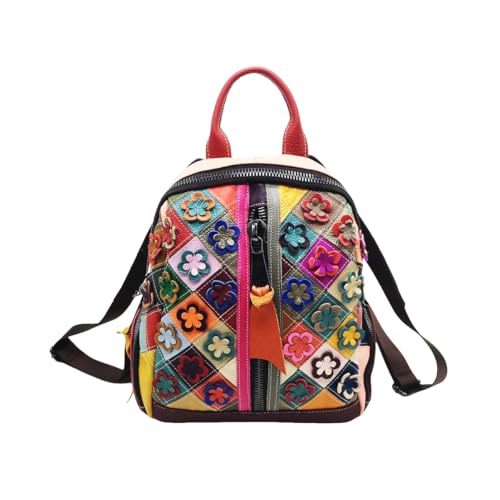 CrazycatZ Bunter Leder-Rucksack für Damen, Patchwork-Design (B) von CrazycatZ