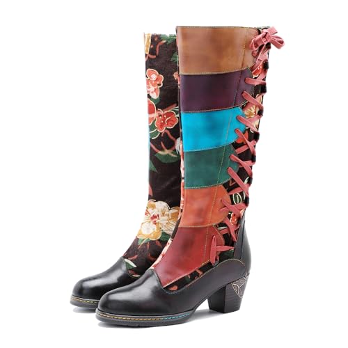 CrazycatZ Damen Leder Bohemian Hohe Stiefel Spleißen Floral Blockabsatz Gemustert Lange Stiefel, multi, 39 EU CrazycatZ Damen Leder Bohemian Hohe Stiefel Spleißen Floral Blockabsatz Gemustert Lange Stiefel, multi, 39 EU von CrazycatZ