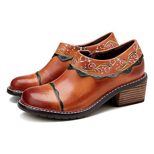 CrazycatZ Damen Leder Oxford Schuhe Perforierte Schnürspitze Bunte Leder Vintage Bunte Schuhe (Orange, Erwachsene, Damen, 40, Numerisch, EU Schuhgrößensystem, M) von CrazycatZ