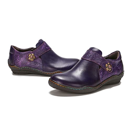 CrazycatZ Damen Leder Oxford Schuhe Perforierte Schnürspitze Bunte Leder Vintage Bunte Schuhe (Purple B, eu_Footwear_Size_System, Adult, Women, Numeric, medium, Numeric_39) von CrazycatZ