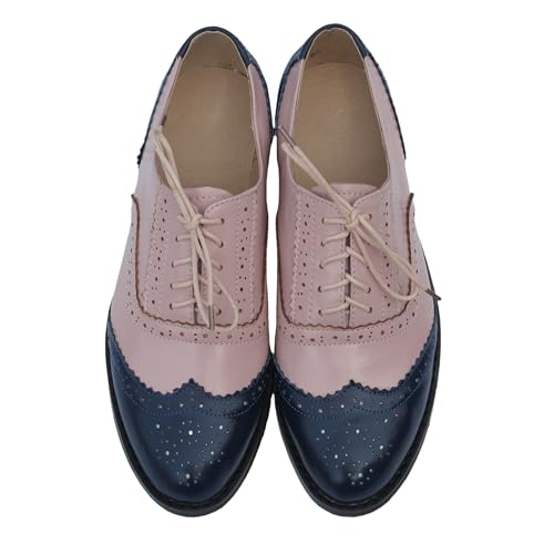 CrazycatZ Damen Leder Oxford Schuhe Schnürspitze Bunte Leder Vintage Bunte Oxford Schuhe (Pink, Erwachsene, Damen, 40, Numerisch, EU Schuhgrößensystem, M) von CrazycatZ