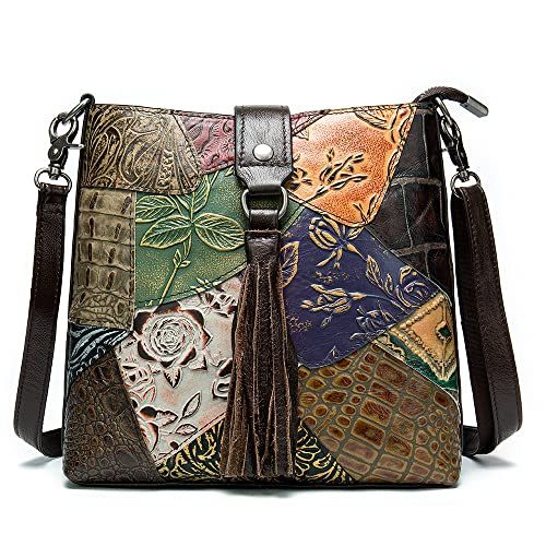 CrazycatZ Damen Leder Patchwork Cross Body Bag Schulter Handtasche Handytasche (B) von CrazycatZ