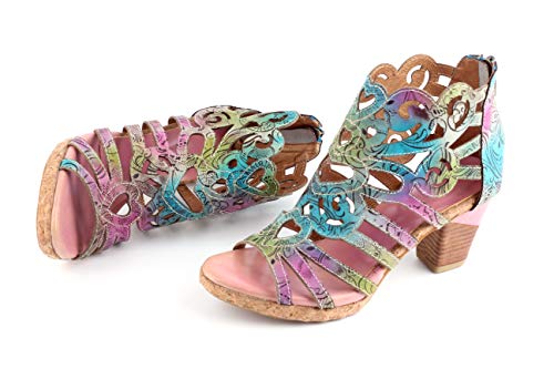 CrazycatZ Damen Leder Roman Bunte Sandalen bunten Blockabsatzschuhen (Multi-B, Numeric_40) von CrazycatZ