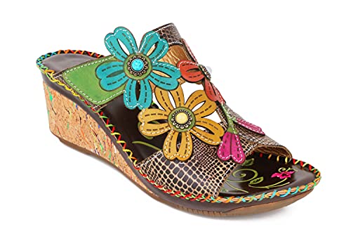 CrazycatZ Damen Leder Sandalen Slide,Handgefertigt Bunte Gemütliche Wedge Knöchelriemchen Bunte Schuhe (Grey, numeric_42) von CrazycatZ