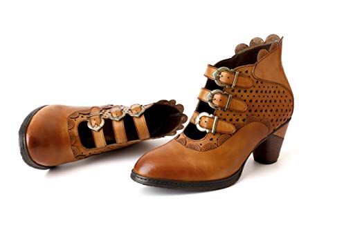 CrazycatZ Damen Leder Schuhe mit Absatz Blumen Patchwork Knöchel Lederstiefel Bunte Schuhe (X01, Numeric_41) von CrazycatZ