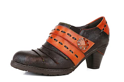 CrazycatZ Damen Leder Schuhe mit Absatz Patchwork Bohemian Vintage Bunte Schuhe Pumps (Multi, Numeric_41) von CrazycatZ