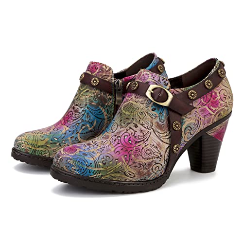 CrazycatZ Damen Leder Schuhe mit Absatz Vintage Bunte Schuhe Pumps aus Leder (268, Numeric_37) von CrazycatZ