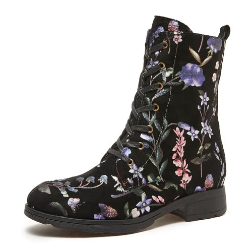CrazycatZ Damen Lederstiefel mit Nähten Bunte Stiefel Floral Ankle Boots (Purple Flower, EU Schuhgrößensystem, Erwachsene, Damen, Numerisch, M, 38) von CrazycatZ