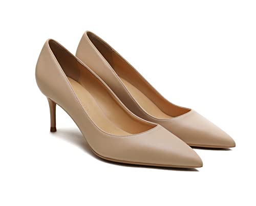 CrazycatZ Damen Pointed Toe Stiletto Klassische Pumps hochhackige Schuhe (Beige, eu_Footwear_Size_System, Adult, Women, Numeric, medium, Numeric_37) von CrazycatZ