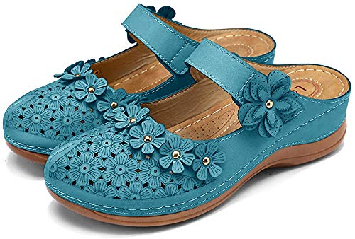 CrazycatZ Damen Slip-Ons Bunte Blumen Sandalen Plateausandalen Floral Sandalen Bohemian (Green, numeric_40) von CrazycatZ