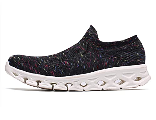 CrazycatZ Damen Sneaker Leichteshuhe Mesh Atmungsaktiv Slip On Walkingschuhe Sportshuhe Freizeit Laufschuhe (Black, Numeric_38) von CrazycatZ