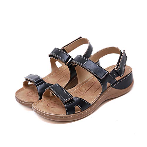 CrazycatZ Damen Sport Sandalen Sommer Bohemian Slip On Outdoor Schuhe (Black, Numeric_43) von CrazycatZ