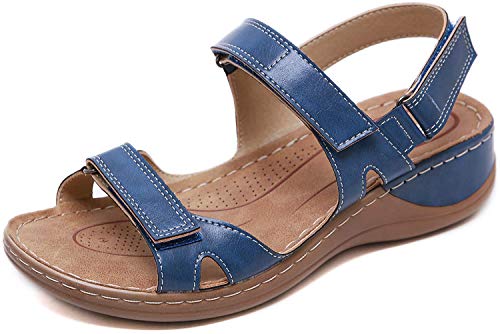 CrazycatZ Damen Sport Sandalen Sommer Bohemian Slip On Outdoor Schuhe (Blau, numeric_40) von CrazycatZ