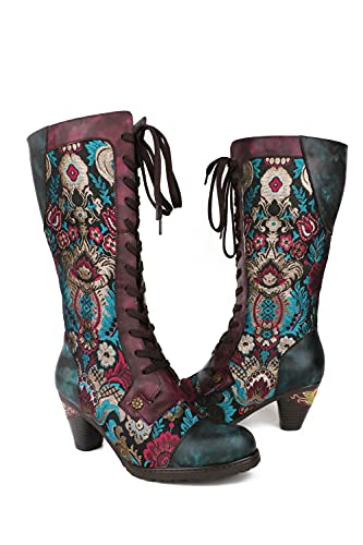 CrazycatZ Damen Stiefel Hoch Leder Stiefel mit Absatz Bunt Stiefellange Stiefel Reißverschluss Langschaft Long Boots (2903-7, numeric_37) von CrazycatZ