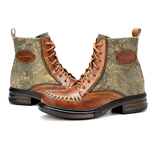 CrazycatZ Damen Stiefeletten Kurze Chelsea-Stiefel Lederstiefeletten Vintage Stiefele (Brown, numeric_38) von CrazycatZ