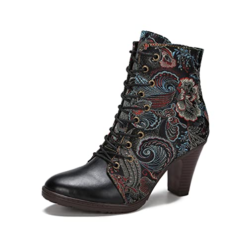 CrazycatZ Damen Stiefeletten mit Absatz Leder stiefeletten Bunte Stiefele Ankle Boots Colorful Boots (Black, eu_footwear_size_system, adult, women, numeric, medium, numeric_41) von CrazycatZ
