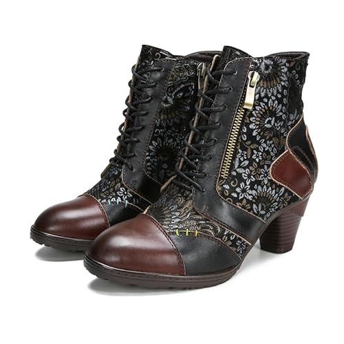 CrazycatZ Damen Stiefeletten mit Absatz Leder stiefeletten Bunte Stiefele Ankle Boots Colorful Boots (Multi, eu_footwear_size_system, adult, women, numeric, medium, numeric_42) von CrazycatZ