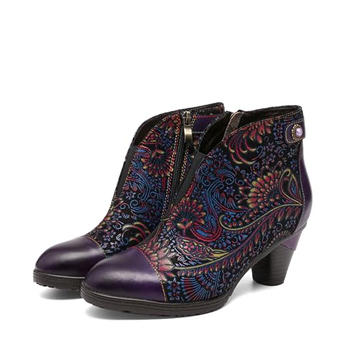 CrazycatZ Damen Stiefeletten mit Absatz Leder stiefeletten Bunte Stiefele Ankle Boots Colorful Boots (Purple B, Erwachsene, Damen, 37, Numerisch, EU Schuhgrößensystem, M) von CrazycatZ